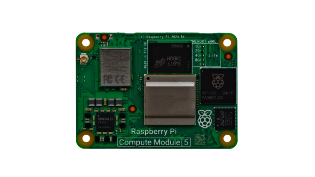 Front view of a Raspberry Pi Compute Module 5