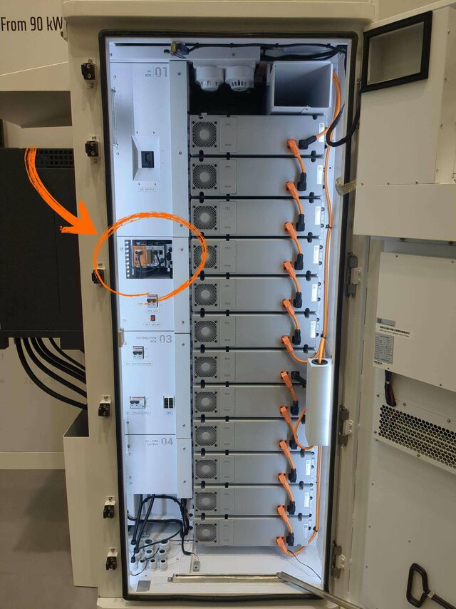 View of a TESVOLT battery energy storage cabinet with integrated RevPi Connect and RevPi DIO modules